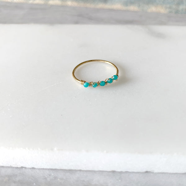 Beaded Wire Wrap Ring with Amazonite
