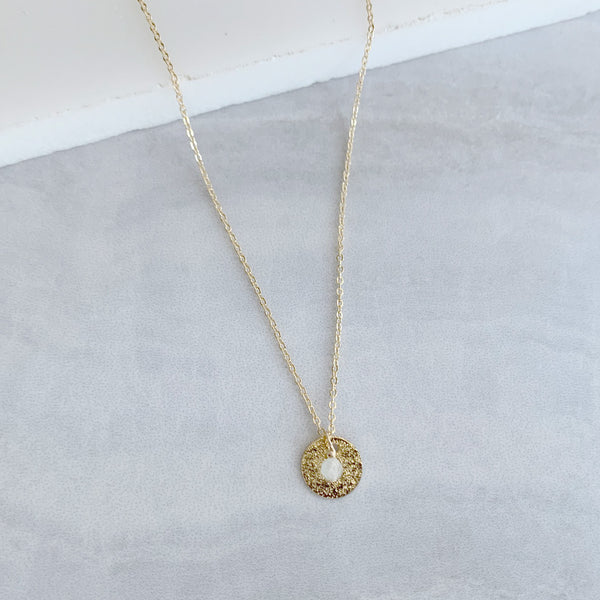Birthstone and Disc Necklace in Gold