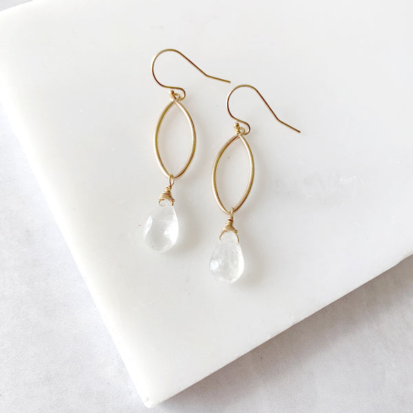 Dangle Drop Earrings with Moonstone in Gold