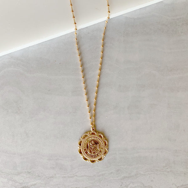 Saint Christopher Medallion Necklace in Gold