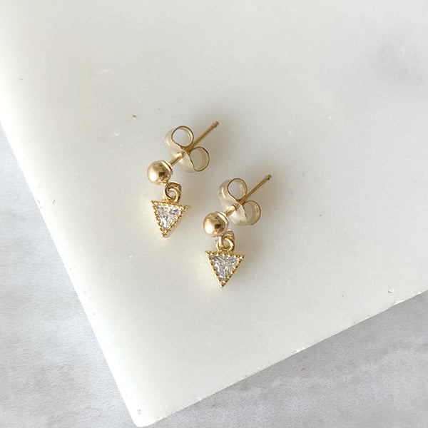 Ball Post Dangle Earrings with Crystal Triangle