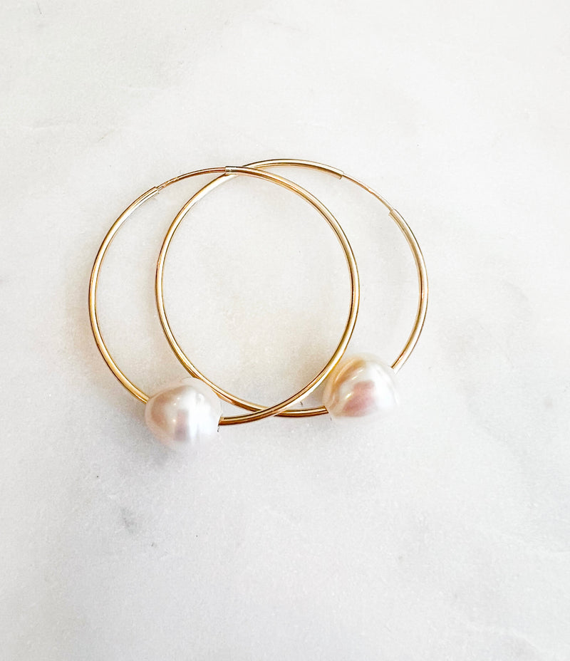 Fresh Water Pearl Hoop Earrings