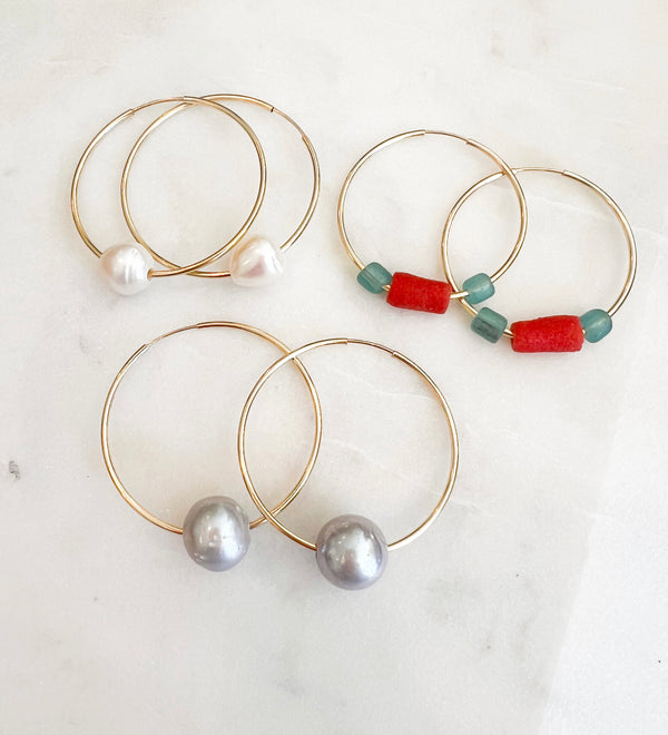 Fresh Water Pearl Hoop Earrings