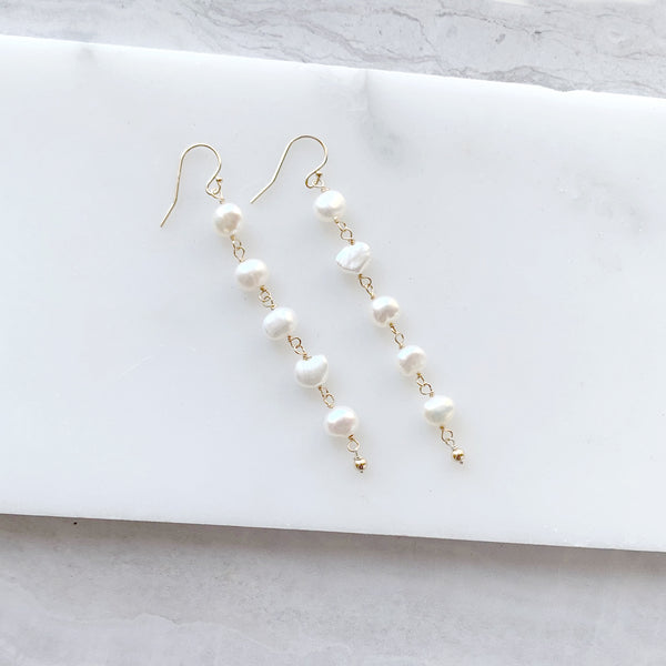 Pearl Dangle Earrings in Gold
