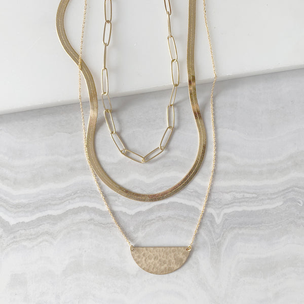 Half Moon Link Chain Layering Necklace Set in Gold
