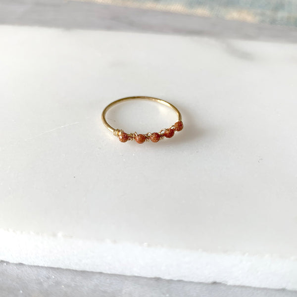 Beaded Wire Wrap Ring with Goldstone