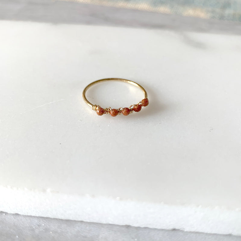 Beaded Wire Wrap Ring with Goldstone