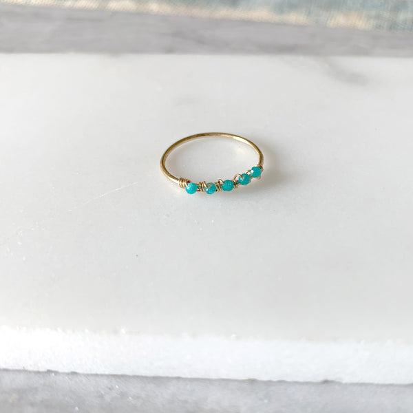 Beaded Wire Wrap Ring with Amazonite