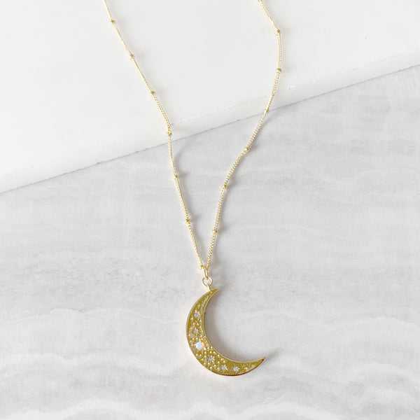 Crescent Moon Pendant Necklace in Gold