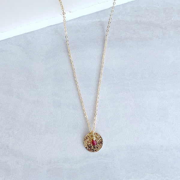 Birthstone and Disc Necklace in Gold
