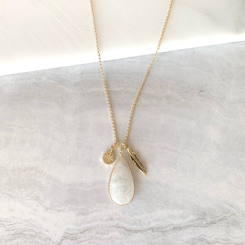Charm Necklace With Moonstone in Gold