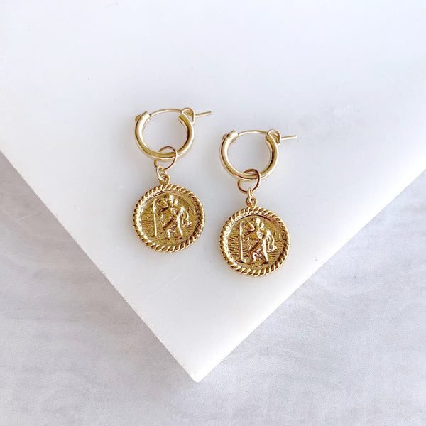 Medallion  Dangle Earrings in Gold