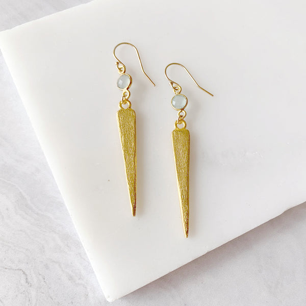 Dagger Dangle Earrings in Gold with Labradorite