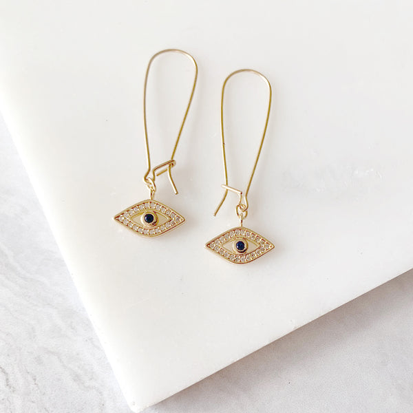 Evil Eye Dangle Earrings in Gold