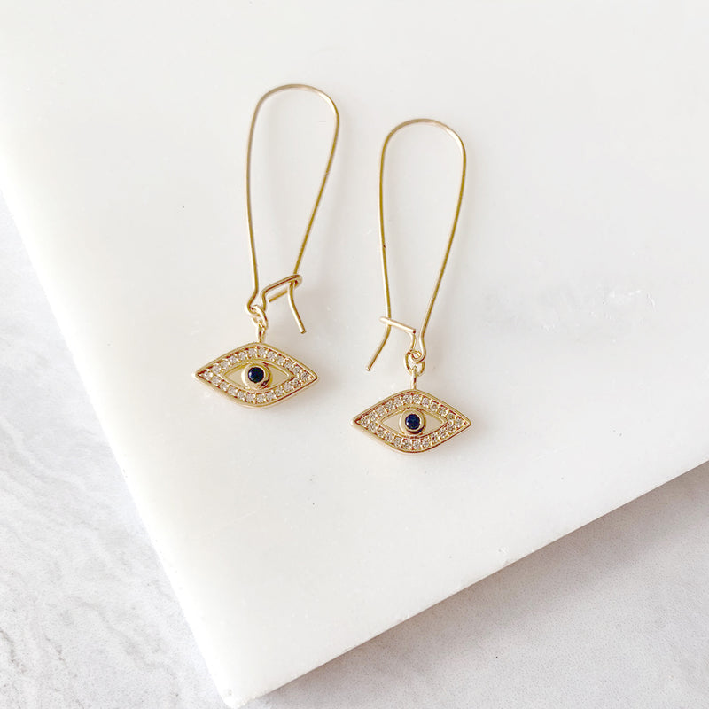 Evil Eye Dangle Earrings in Gold