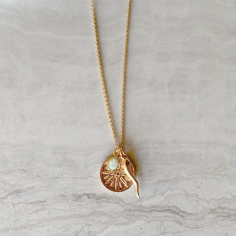 Medallion and Charm Necklace with Opal in Gold