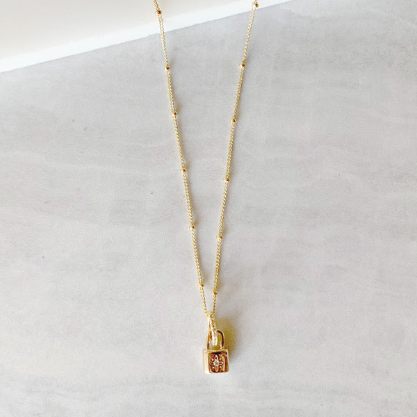 Golden Lock Drop Necklace in Gold