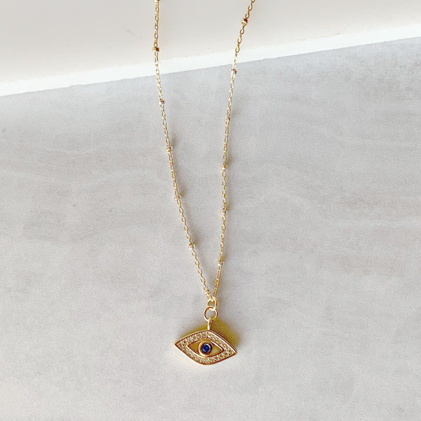 Evil Eye Charm on Cluster Chain Necklace in Gold