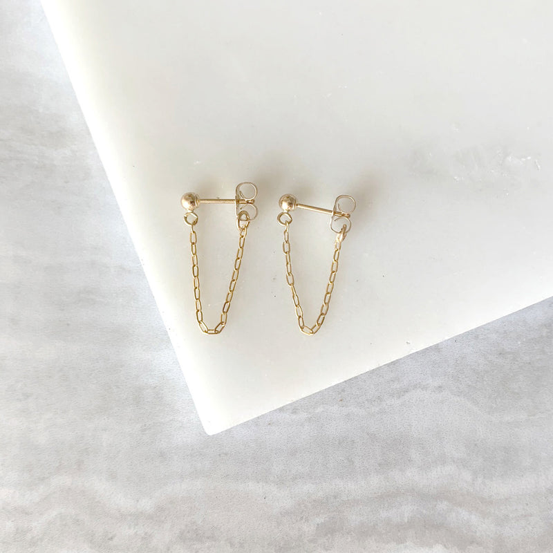 Ball Post Dangle Chain Earrings in Gold
