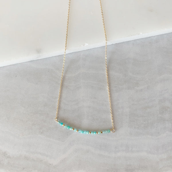 Beaded Amazonite Bar Necklace in Gold