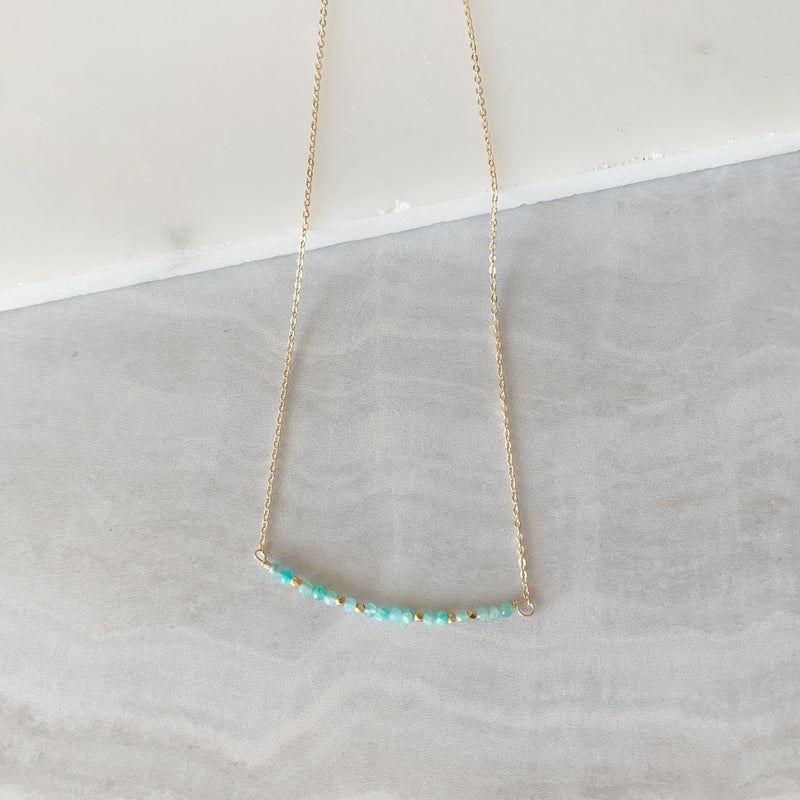 Beaded Amazonite Bar Necklace in Gold
