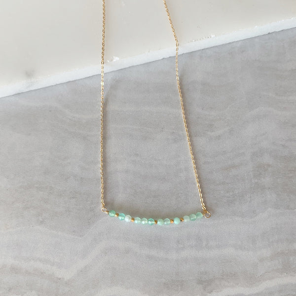 Beaded Chrysoprase Bar Necklace in Gold
