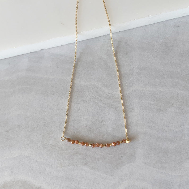 Beaded Goldstone Bar Necklace in Gold