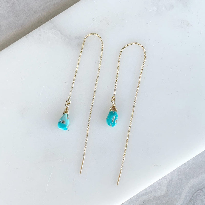 Thread-Through Turquoise Drop Earrings in Gold