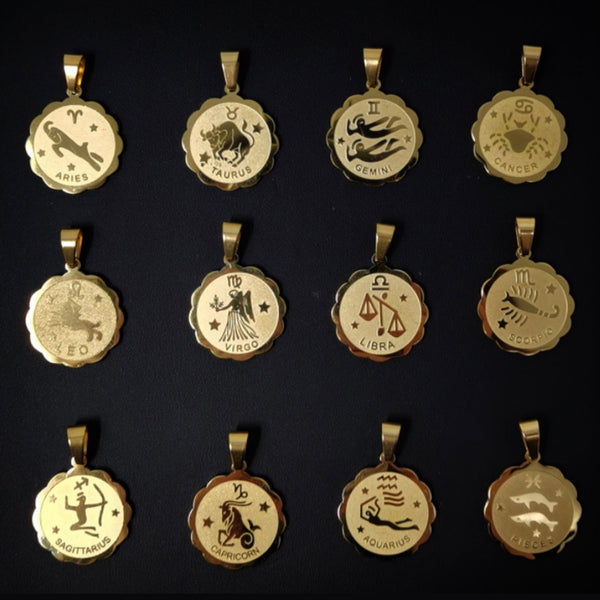 Zodiac Necklace with Birthstone in Gold