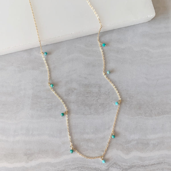 Turquoise Dainty Dangle Necklace in Gold