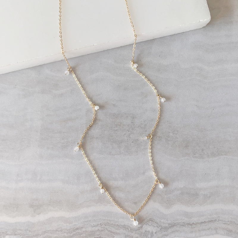 Moonstone Dainty Dangle Necklace in Gold